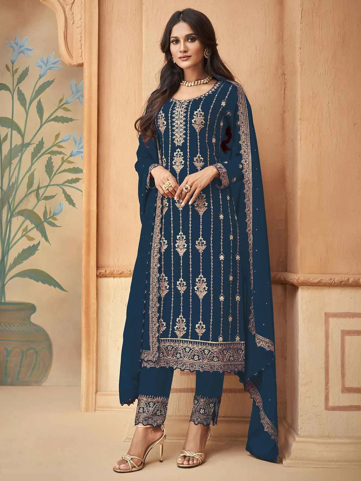 Georgette Fabric Salwar Suit Blue Colour. 3 Georgette Fabric Salwar Suit Blue Colour.