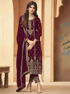 Maroon Colour Designer Salwar Suit Georgette Fabric.