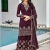 Wine Colour Georgette Fabric Sharara Salwar Suit. -Riwaayat Store f222814