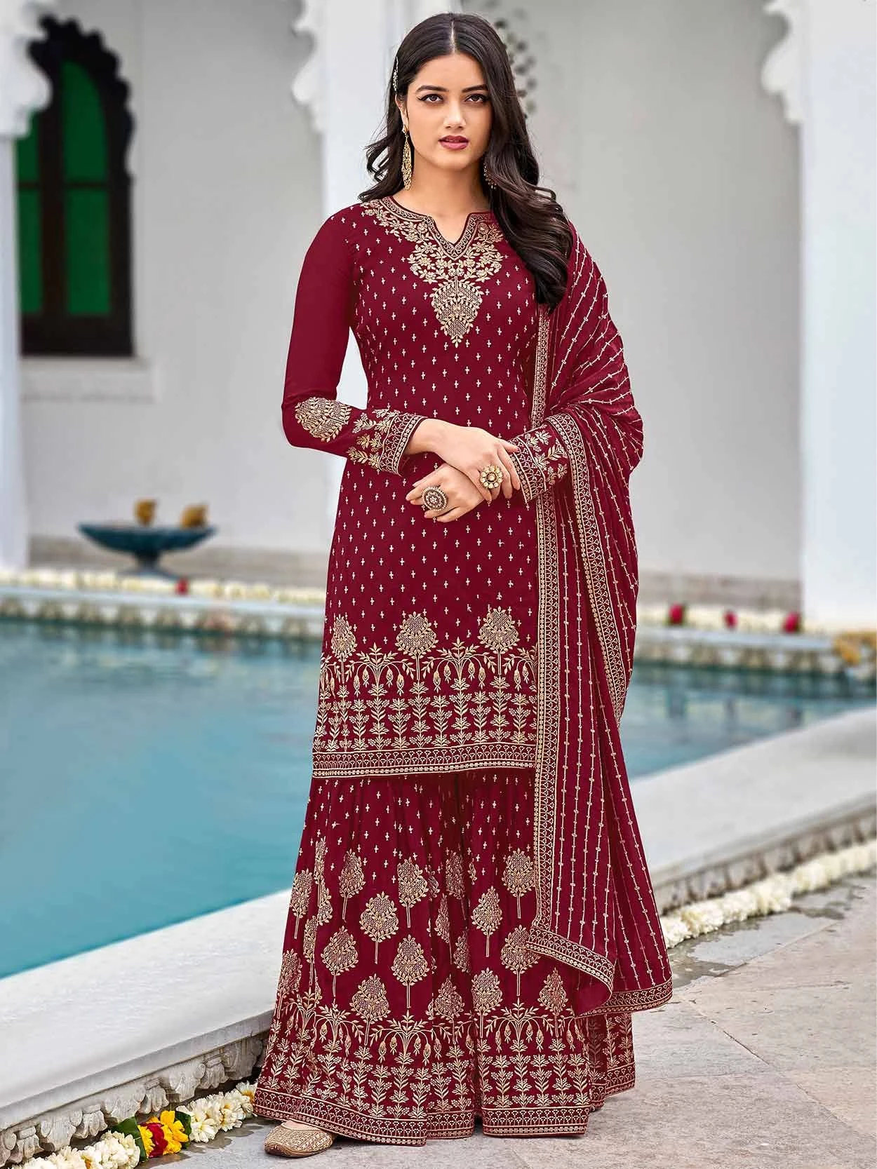 Maroon Colour Designer Sharara Salwar Suit In Georgette Fabric. 3 Maroon Colour Designer Sharara Salwar Suit In Georgette Fabric.