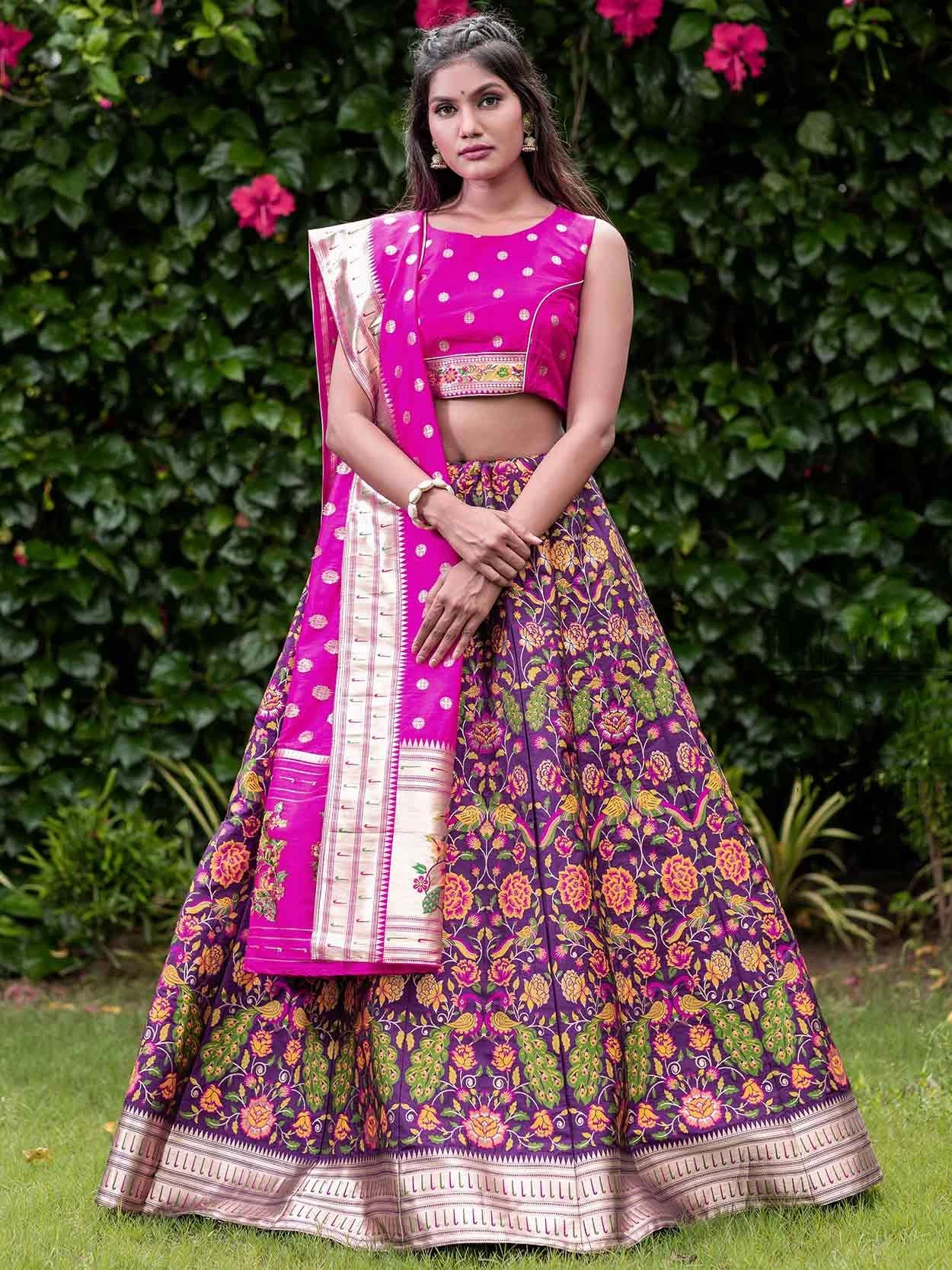 Purple Colour Silk Fabric Women Lehenga Choli. 3 Purple Colour Silk Fabric Women Lehenga Choli.