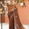 Georgette Fabric Designer Saree Brown Colour. -Riwaayat Store f225503