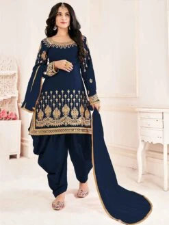 Blue Colour Silk Fabric Patiala Salwar Suit.