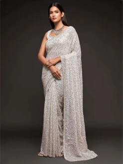 Off White Colour Georgette Fabric Party Wear Saree.