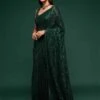 Dark Green Colour Party Wear Saree Georgette Fabric.