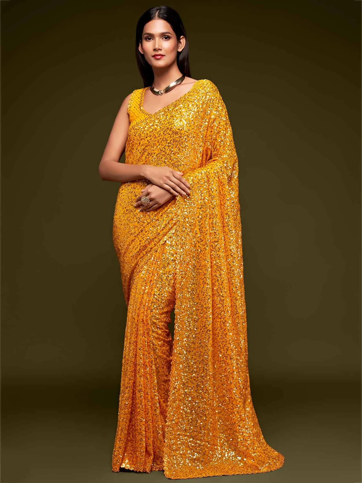 Orange Colour Georgette Saree. 3 Orange Colour Georgette Saree.