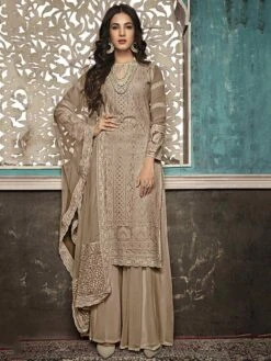 Beige Colour Georgette Fabric Sharara Salwar Suit.