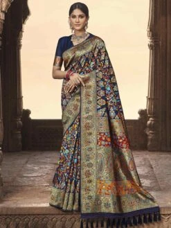 Navy Blue Colour Banarasi Silk Fabric Designer Saree.