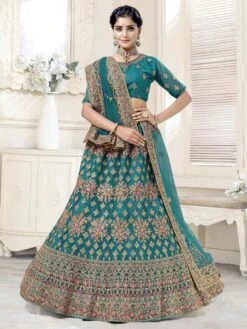 Net Fabric Wedding Lehenga Choli Green Colour.
