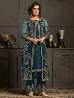 Rama Green Colour Party Wear Salwar Suit In Net Fabric.