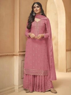 Pink Colour Faux Georgette Fabric Salwar Suit.