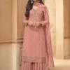 Designer Sharara Salwar Suit Peach Colour In Georgette Fabric. -Riwaayat Store f230601c
