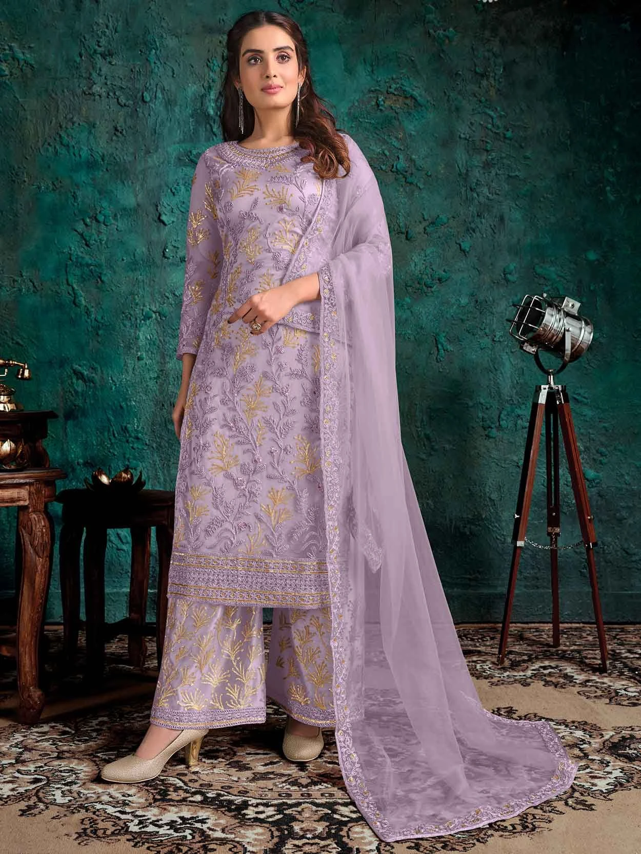 Light Purple Colour Net Fabric Designer Salwar Suit. 3 Light Purple Colour Net Fabric Designer Salwar Suit.