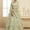 Green Colour Bridesmaid Lehenga Choli In Net Fabric.