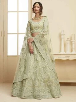 Green Colour Bridesmaid Lehenga Choli In Net Fabric.