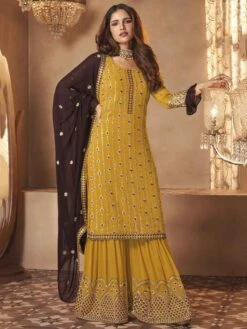 Yellow Colour Georgette Fabric Designer Palazzo Suit.