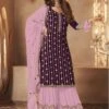 Wine Colour Palazzo Salwar Kameez In Georgette Fabric. -Riwaayat Store f232131g