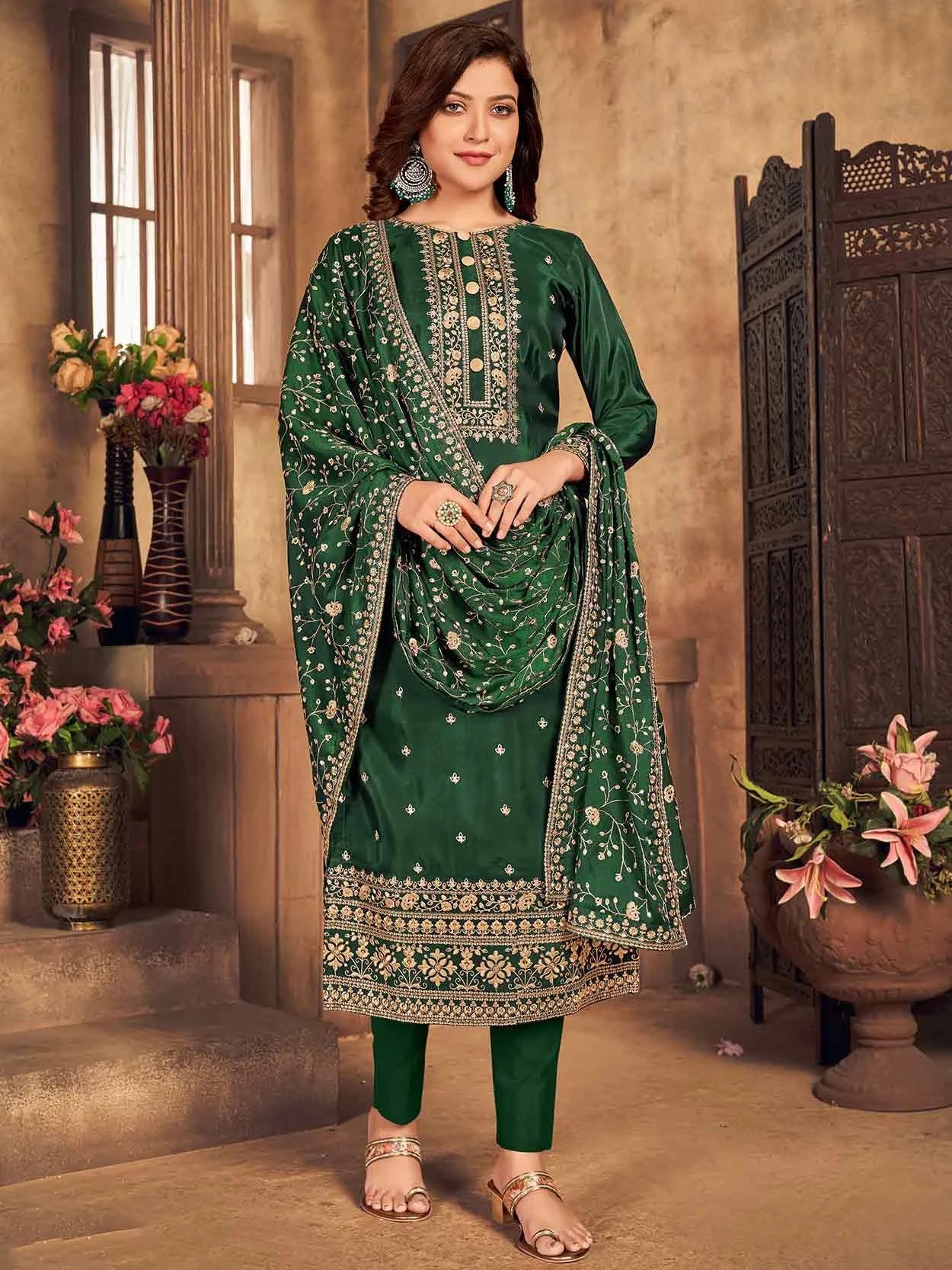 Green Colour Viscose Fabric Designer Salwar Suit. 3 Green Colour Viscose Fabric Designer Salwar Suit.