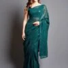 Georgette Fabric Women Saree Green Colour. -Riwaayat Store f2327pc3
