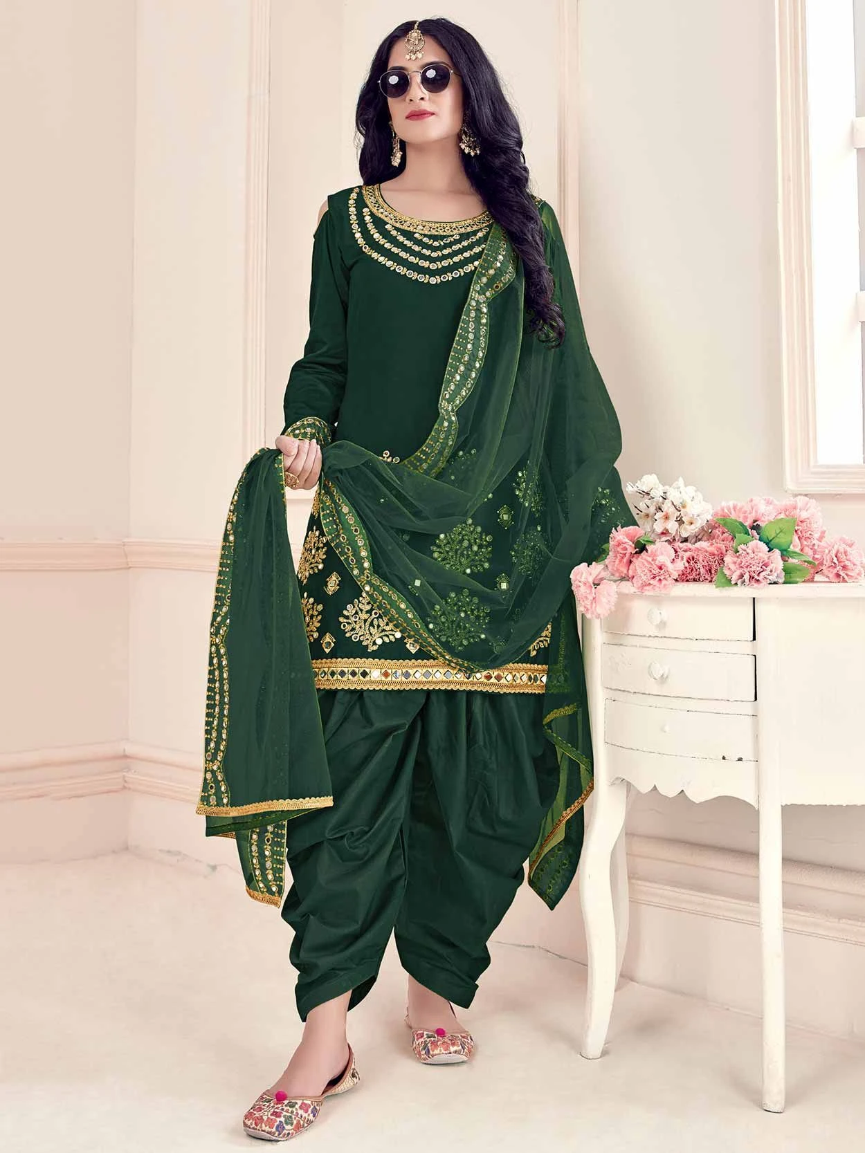 Green Colour Silk Fabric Patiala Salwar Suit. 3 Green Colour Silk Fabric Patiala Salwar Suit.