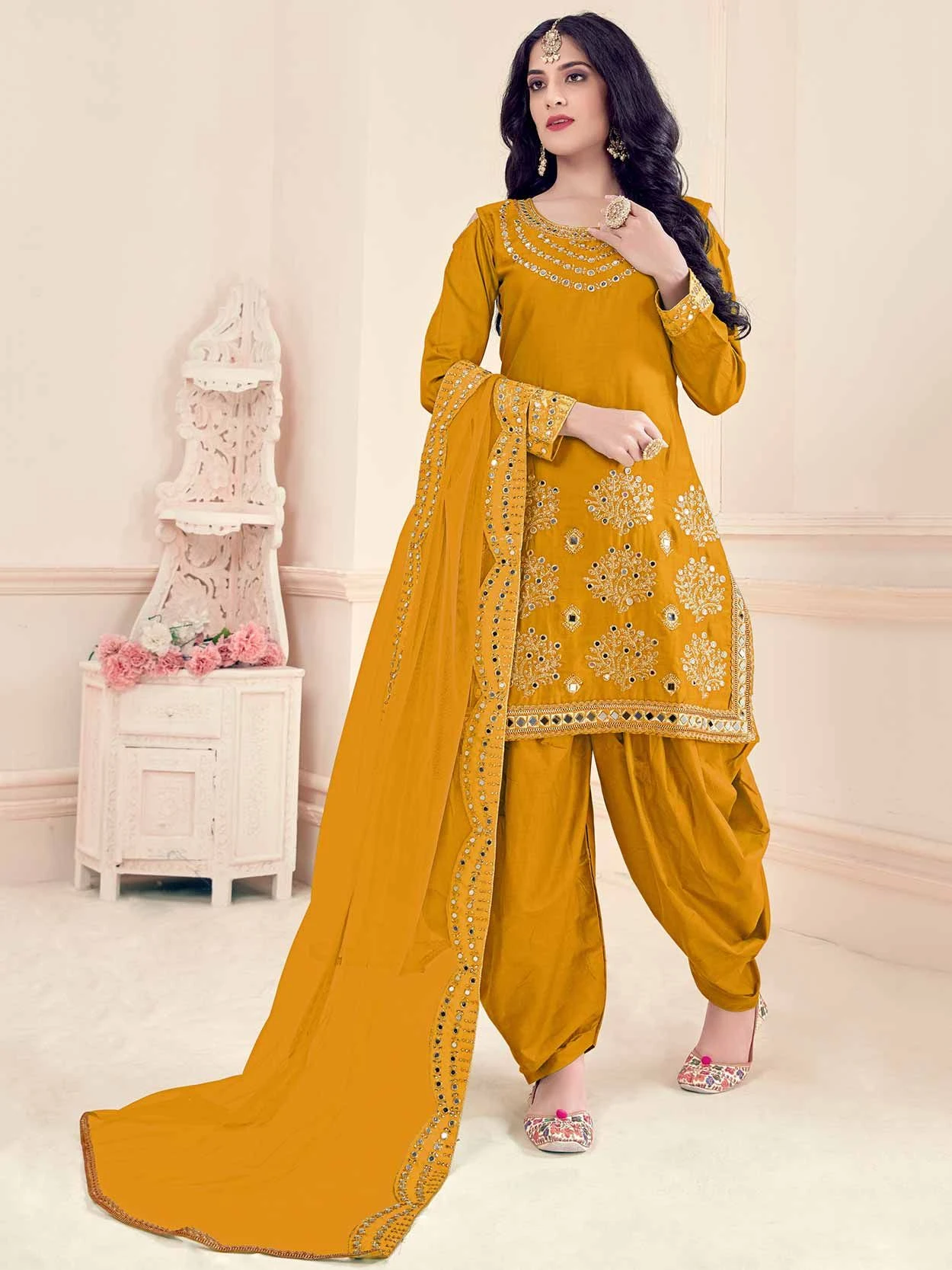 Mustard Yellow Colour Silk Designer Salwar Suit. 3 Mustard Yellow Colour Silk Designer Salwar Suit.