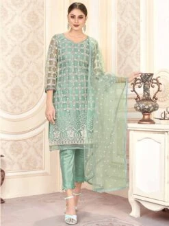 Green Colour Net Designer Salwar Kameez.