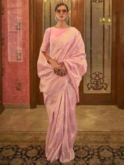 Pink Colour Designer Saree In Silk Fabric.