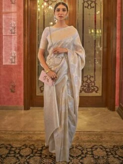 Grey Colour Silk Fabric Designer Saree.