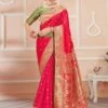 Red Colour Indian Wedding Saree In Banarasi Silk Fabric. 1 Red Colour Indian Wedding Saree In Banarasi Silk Fabric. -Riwaayat Store f239504