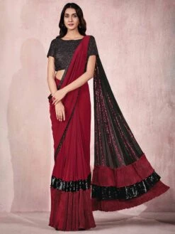 Elegant Red Colour Lycra Fabric Designer Saree.