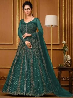 Green Colour Designer Salwar Suit In Net Fabric.