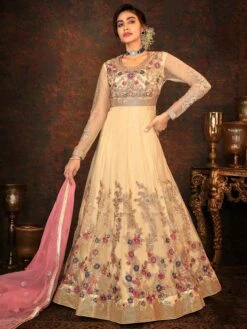 Yellow Colour Designer Salwar Suit In Net Fabric.