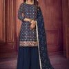 Blue Colour Palazzo Salwar Suit In Georgette Fabric. -Riwaayat Store f243243