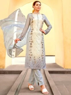 Grey Colour Chinon Salwar Kameez.