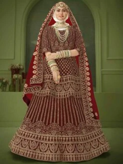 Velvet Fabric Bridesmaid Lehenga Choli Maroon Colour.