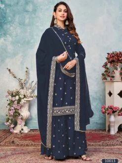 Blue Colour Party Wear Sharara Salwar Suit In Georgette Fabric.