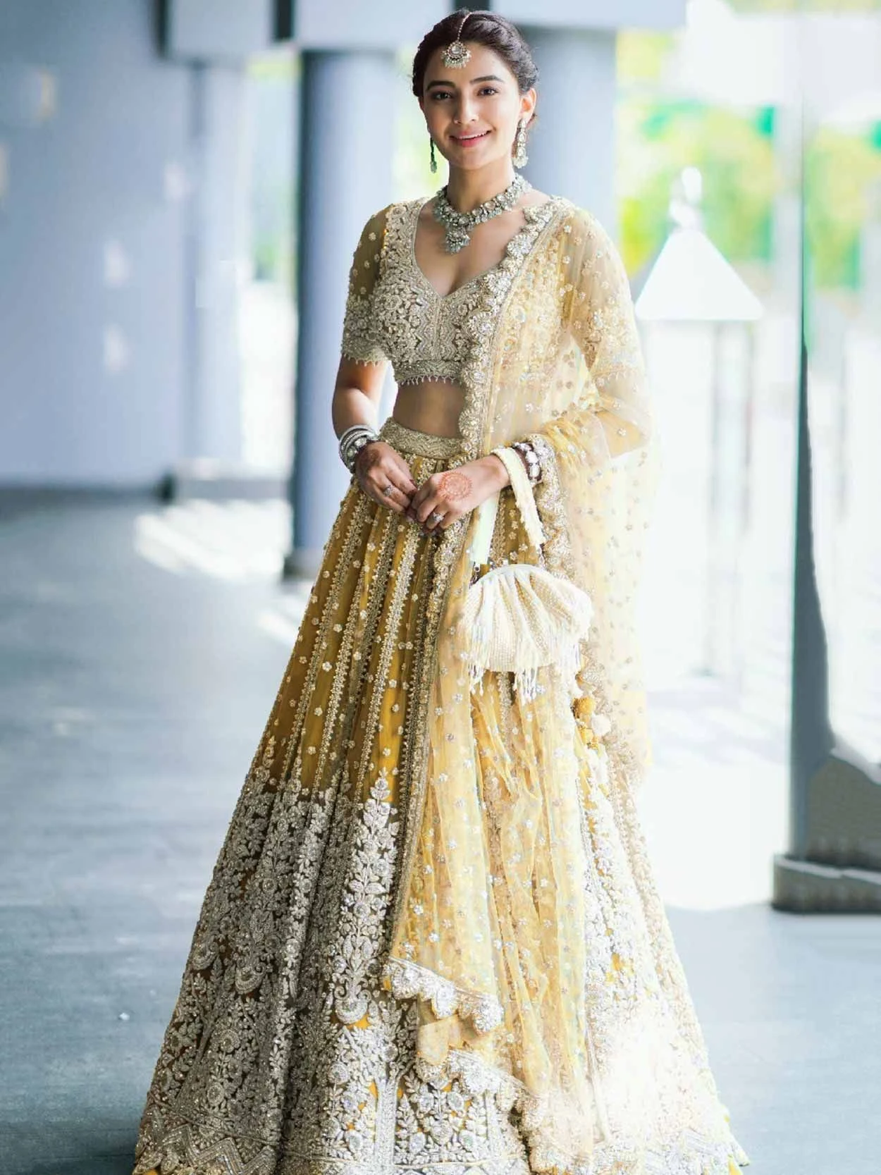 Yellow Colour Indian Designer Lehenga Choli In Net Fabric. 3 Yellow Colour Indian Designer Lehenga Choli In Net Fabric.