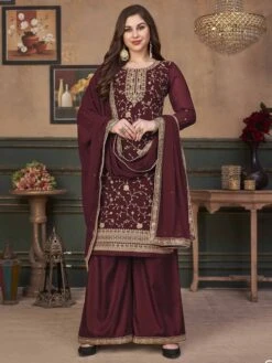 Maroon Colour Salwar Kameez In Georgette Fabric.