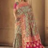 Silk Fabric Designer Saree Green,Pink Colour. -Riwaayat Store f245954