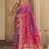 Red,Pink Colour Silk Fabric Indian Wedding Saree. -Riwaayat Store f245959