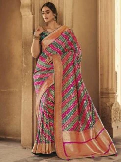 Pink Colour Indian Designr Saree In Silk Fabric.