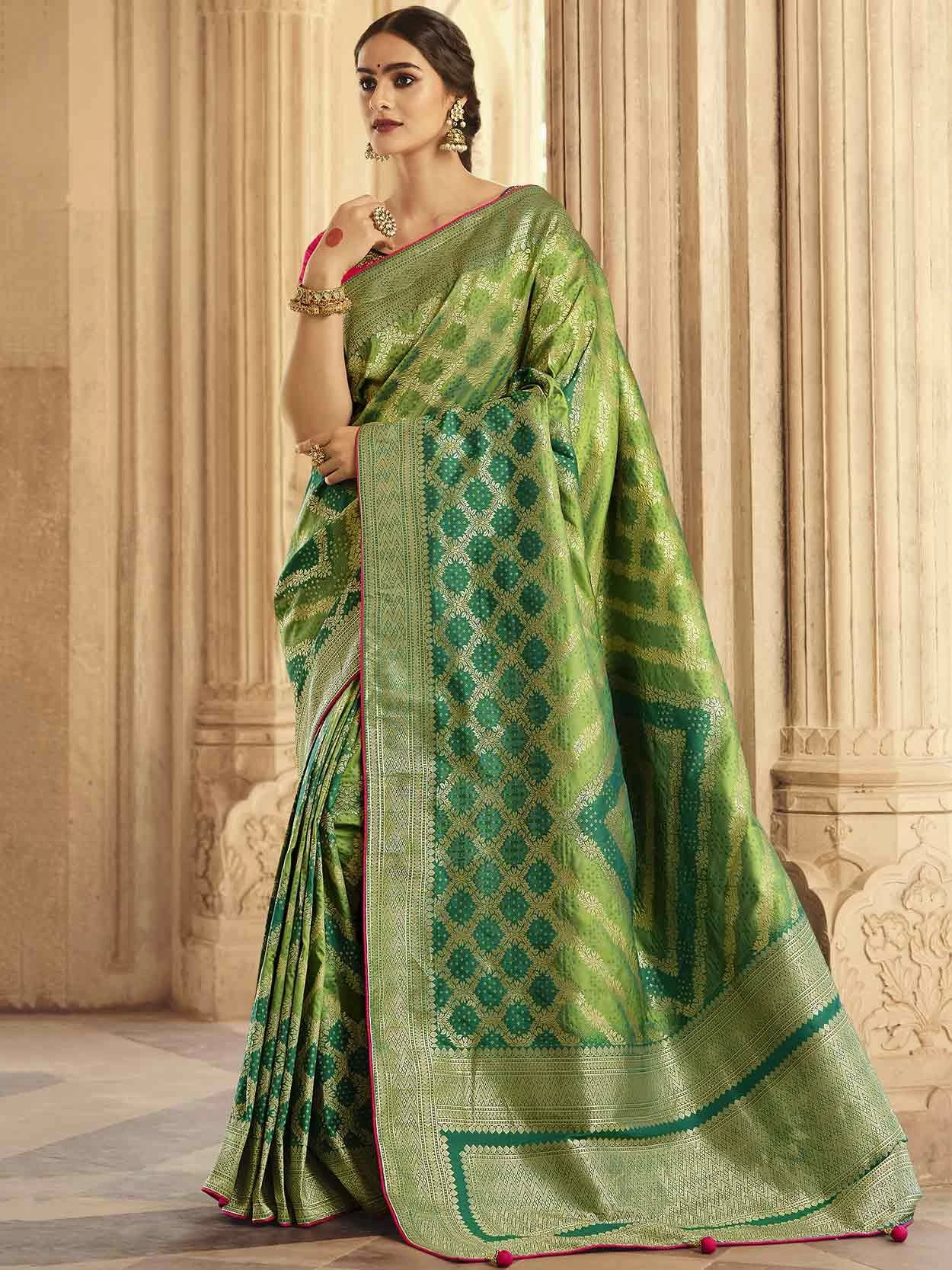 Green Colour Silk Fabric Saree. 3 Green Colour Silk Fabric Saree.