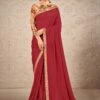 Red Colour Satin,Silk Fabric Digital Print Saree. -Riwaayat Store f246105