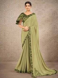 Designer Saree Green Colour In Silk,Georgette Fabric.