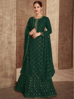 Green Colour Designer Sharara Salwar Suit In Georgette Fabric.