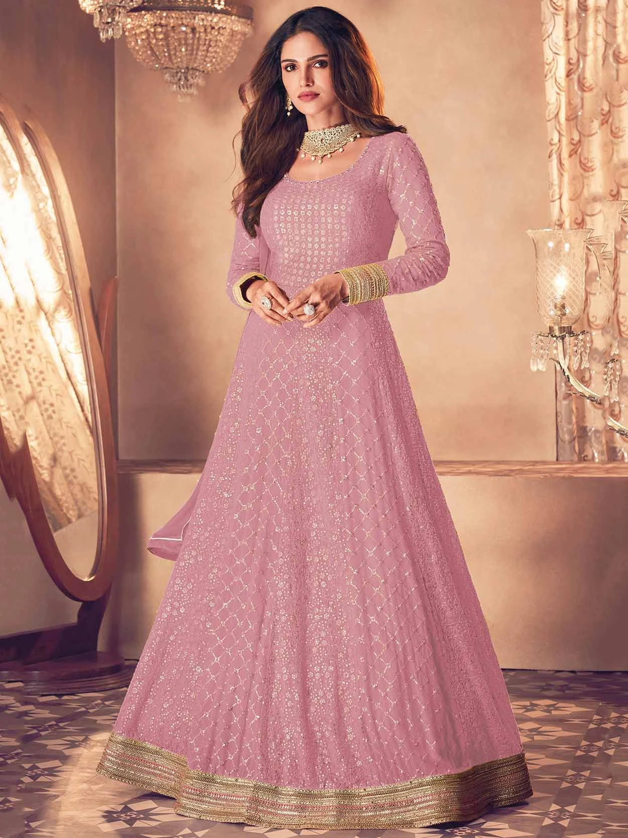 Pink Colour Designer Anarkali Salwar Kameez. 3 Pink Colour Designer Anarkali Salwar Kameez.
