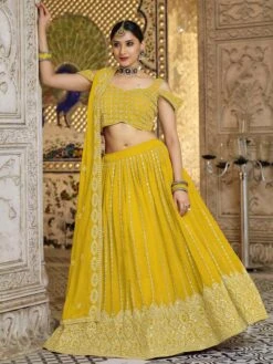 Designer Lehenga Choli Yellow Colour In Georgette Fabric.