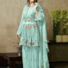 Turquoise Colour Sharara Salwar Suit In Georgette Fabric. -Riwaayat Store f247711c