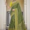 Banarasi Silk Fabric Designer Saree Green Colour.