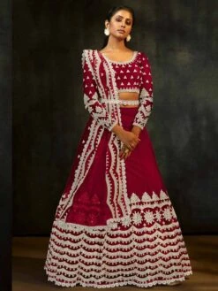 Maroon Colour Designer Lehenga Choli In Net Fabric.